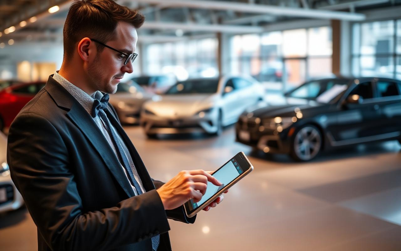 Dealership manager using Data Driven on the showroom floor